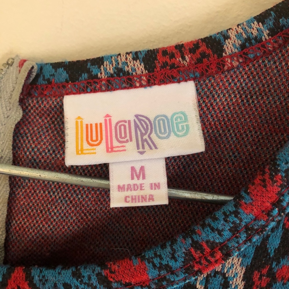 LuLaRoe Short Sleeve Red and Blue Fit and Flare Amelia Dress - Picture 6 of 7